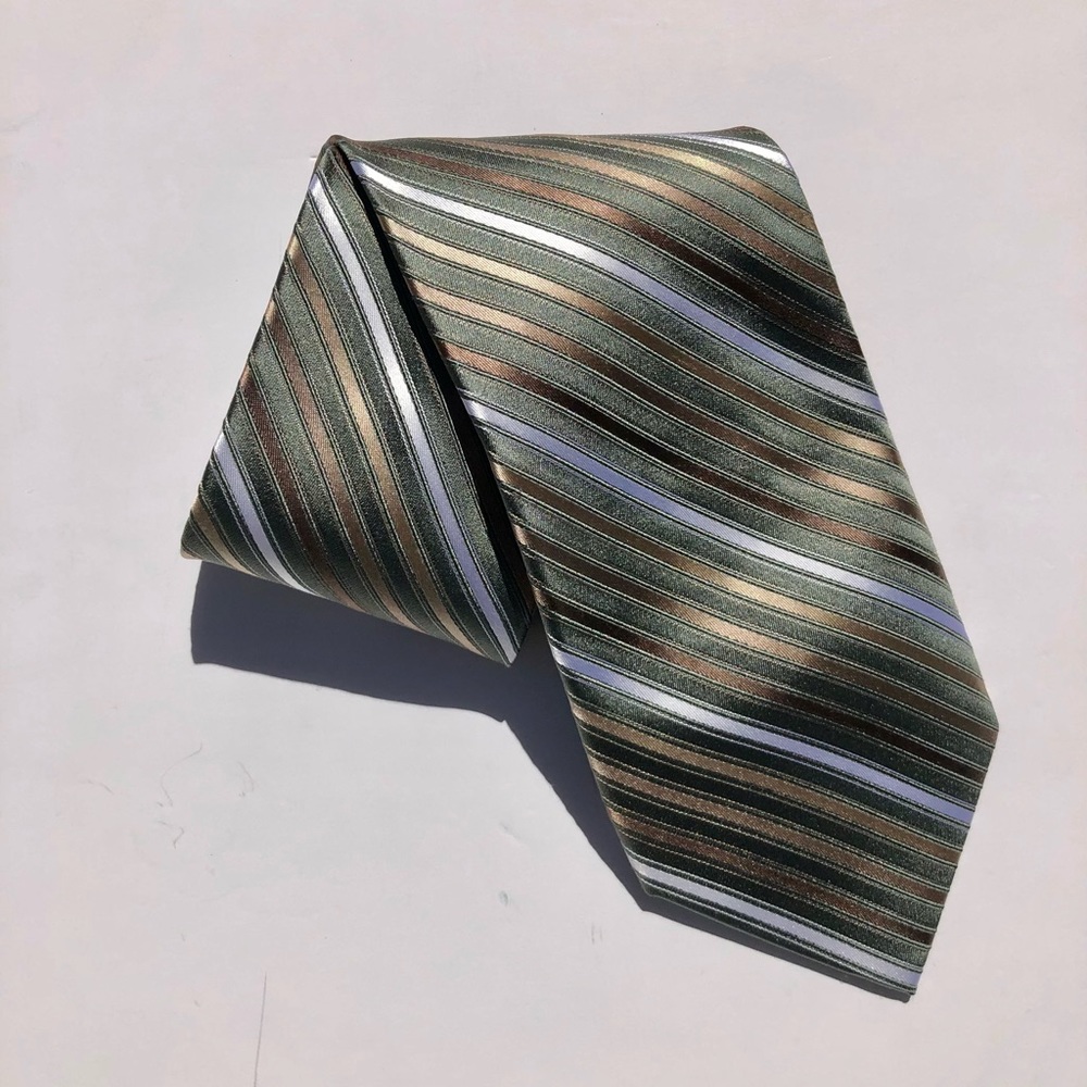 Campia Moda Men's Necktie 100% Silk Gold/White/Green stripped wg